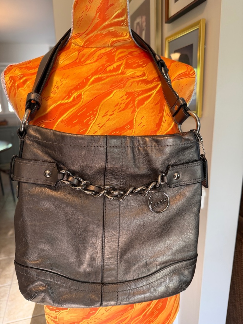 Coach F19722 Leather Metallic Crossbody Bag
